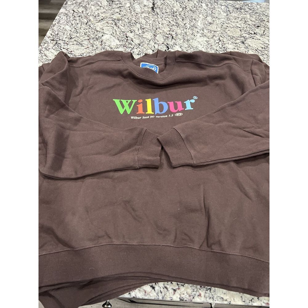 Authentic Wilbur Soot 96' Version‎ 1.2  Brown Puff Print Cotton Crewneck NEW L - Picture 2 of 5